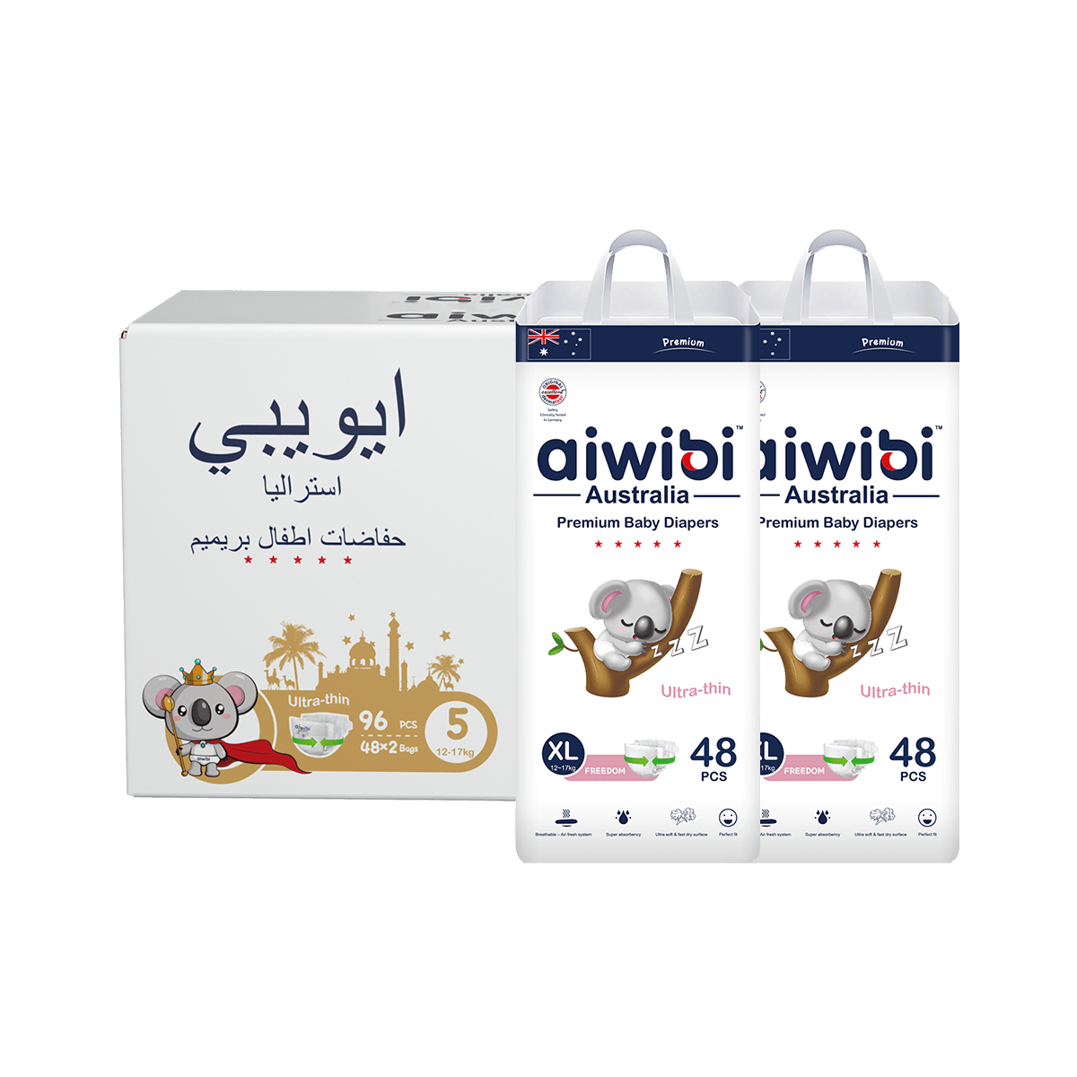 Aiwibi Royal Comfort Baby Diapers – Super Absorbent, Size XL (48 Pcs × 6 Bags)