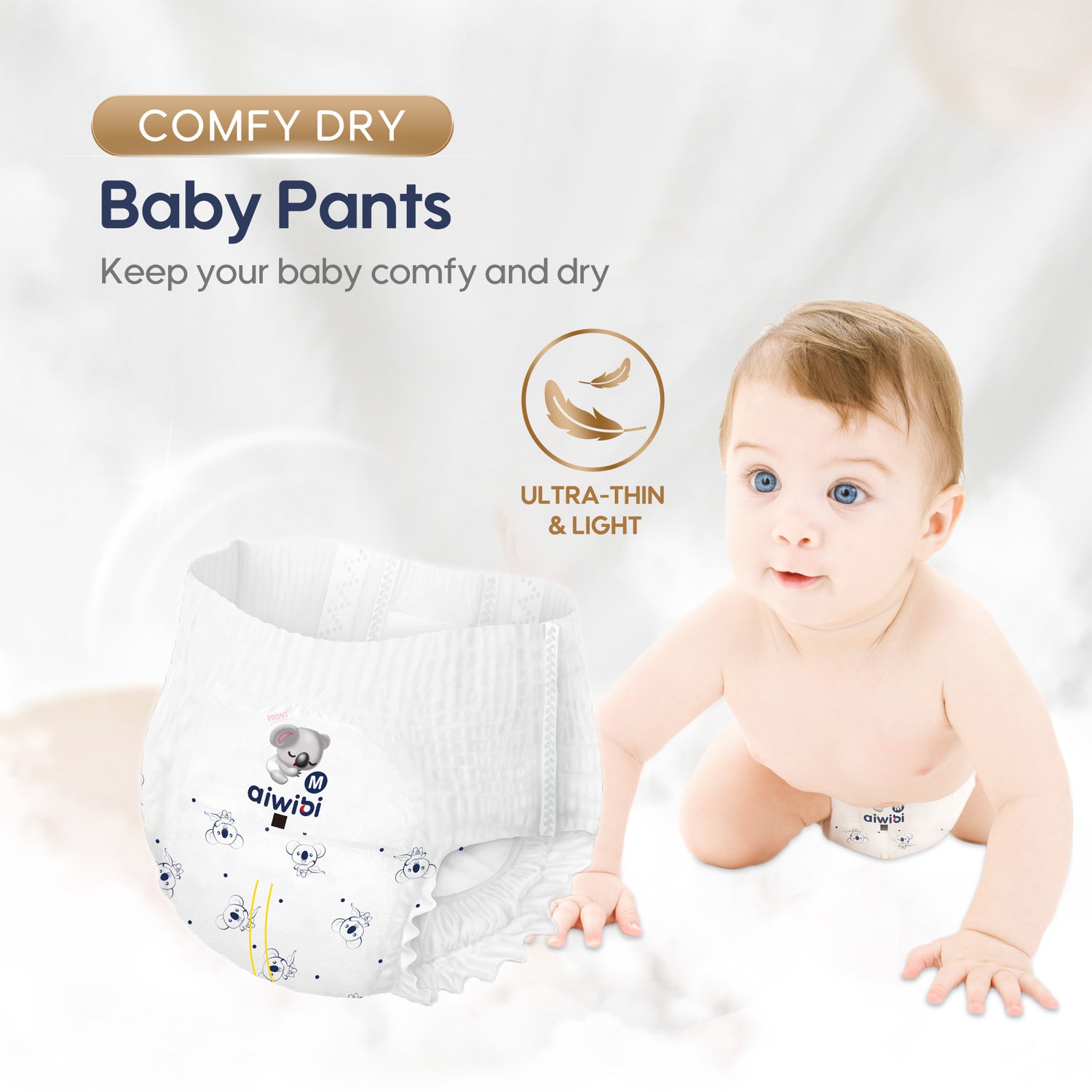 Aiwibi Comfy Dry Baby Pants – Ultra-Thin Diapers Box (Pack of 3) + Free Avocado Fresh Wet Wipes (3 Packs)