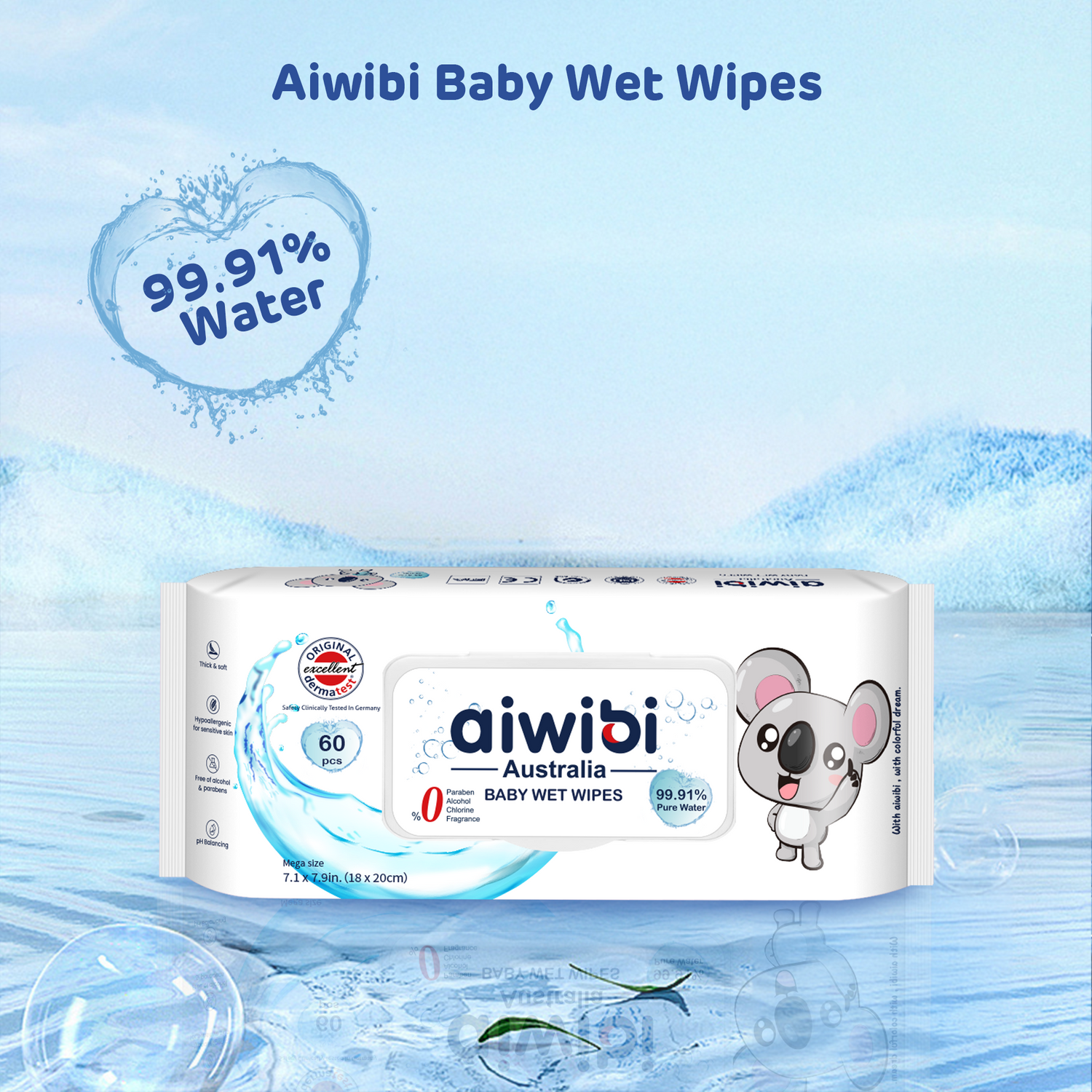 Aiwibi Pure Water Baby Wipes – Gentle, Hydrating & Alcohol-Free (60 Pcs)