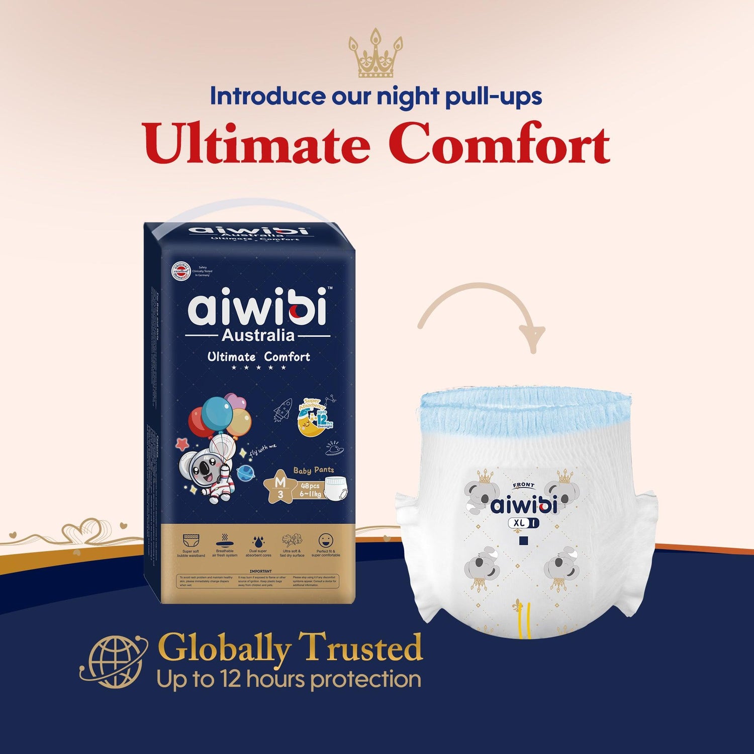 بنطلون نوم للأطفال من Aiwibi Ultimate Comfort - مقاس كبير XL (12-17 كجم) - 40 قطعة