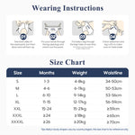 Wearing instructions and size chart for Aiwibi diaper pants.