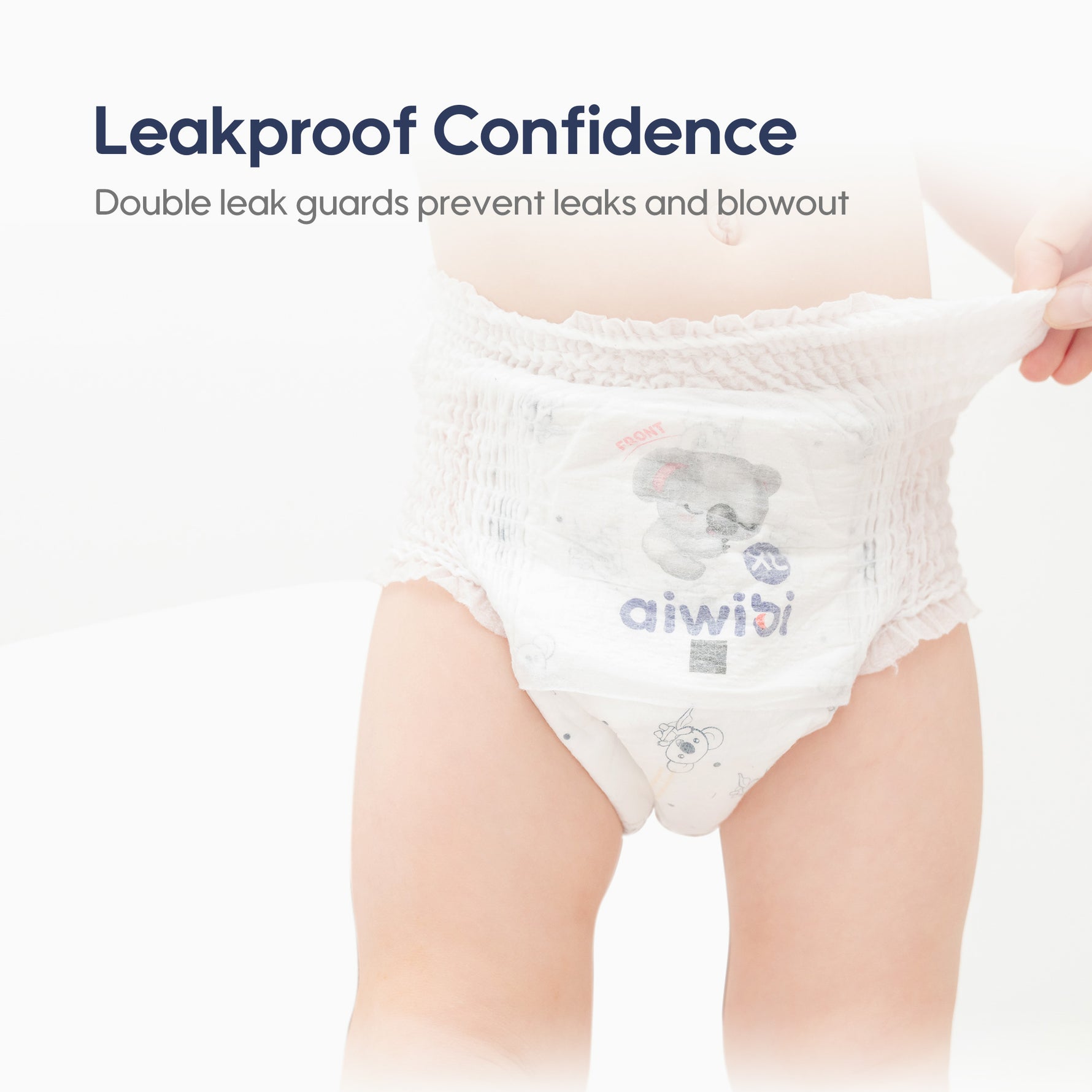 Aiwibi Comfy Dry diaper pants feature dual leak-proof side panels.