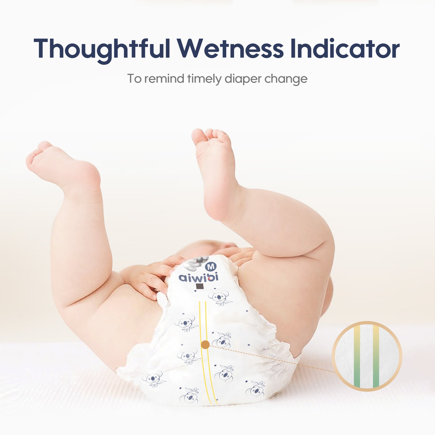 Aiwibi Comfy Dry diaper pants feature a wetness indicator to help moms know when it's time for a diaper change.
