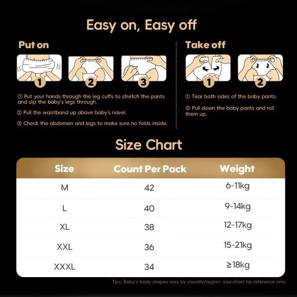 Aiwibi Magic Comfort Baby Diapers Pants, Ultra-Thin Pull-Up Pants, Soft 360° Fit with 100% Leak Protection & Superior Quality, Comfortable Diaper Pants for Babies