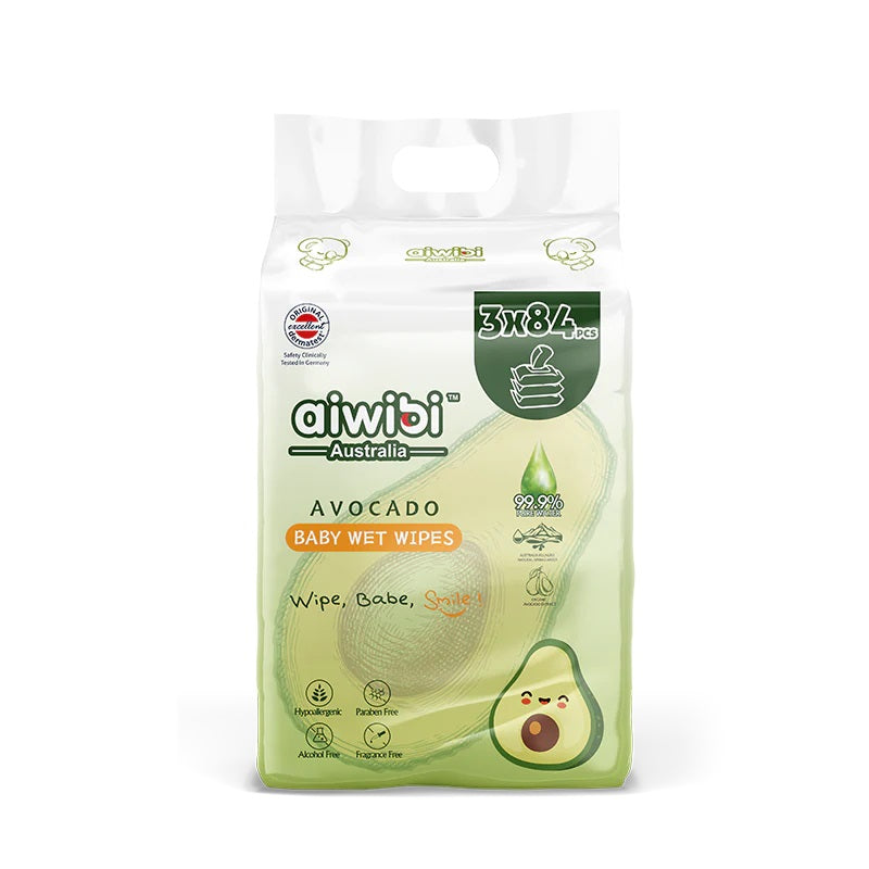 مناديل مبللة للأطفال من أيويبي بنكهة الأفوكادو - عناية عضوية، منعشة ولطيفة، عبوة من 3 قطع