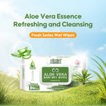 Package of aloe vera baby wet wipes with greenery in the background