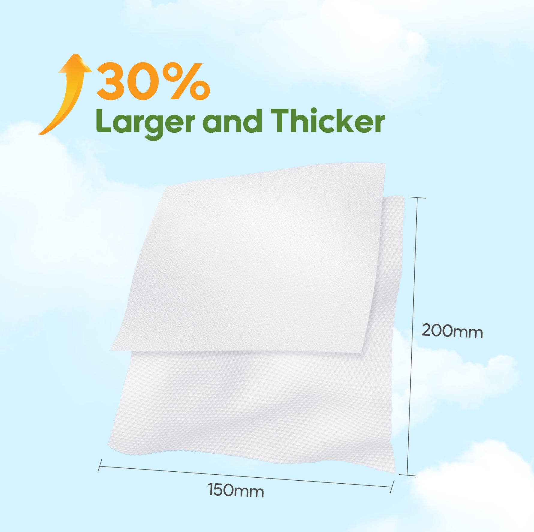 Aiwibi Baby wipes with text indicating 30% larger and thicker on a light blue background