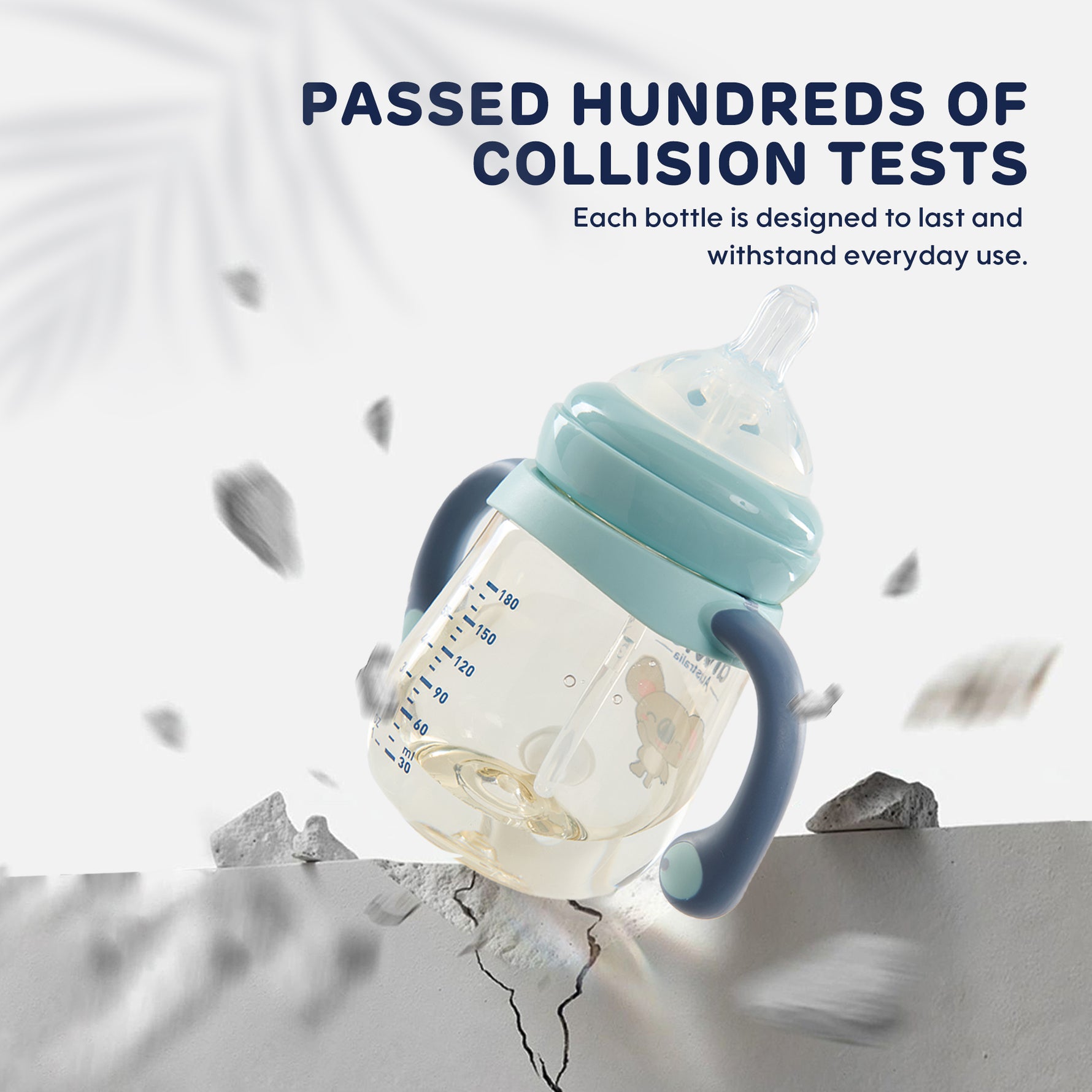 Tough shatter-resistant PPSU feeding bottle, safe even when dropped