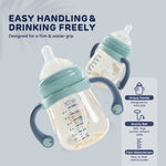 Lightweight PPSU baby bottle with easy grip handle for baby to hold and drink independently