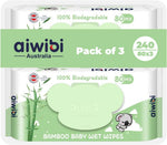 Packaging of aiwibi bamboo baby wet wipes with green and white design.