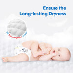 The image shows the top layer of Aiwibi diapers, featuring a 3D pearl-patterned layer that is soft and dry.