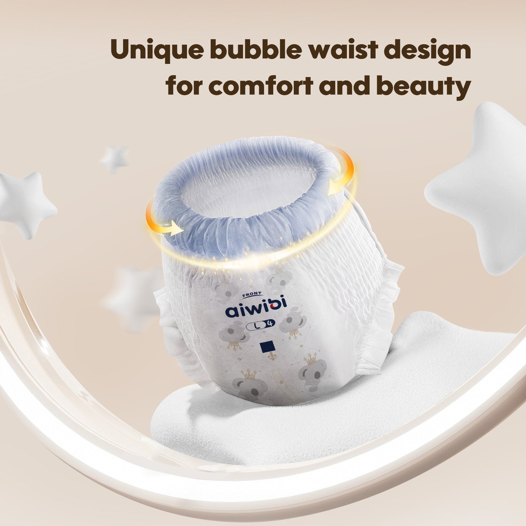 Featuring Aiwibi's Ultra-Comfortable, Extra-Thick Nighttime Baby Diapers with a Soft, Bubble-Style Waistband.