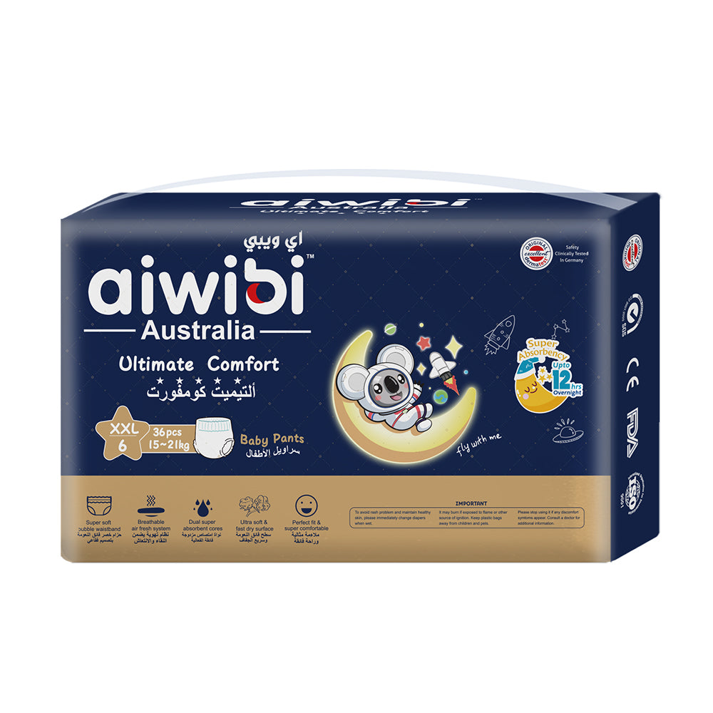 Aiwibi Ultra-Comfortable Overnight Thickened Baby Diapers, Size XXL (6), 36-Count Pack.
