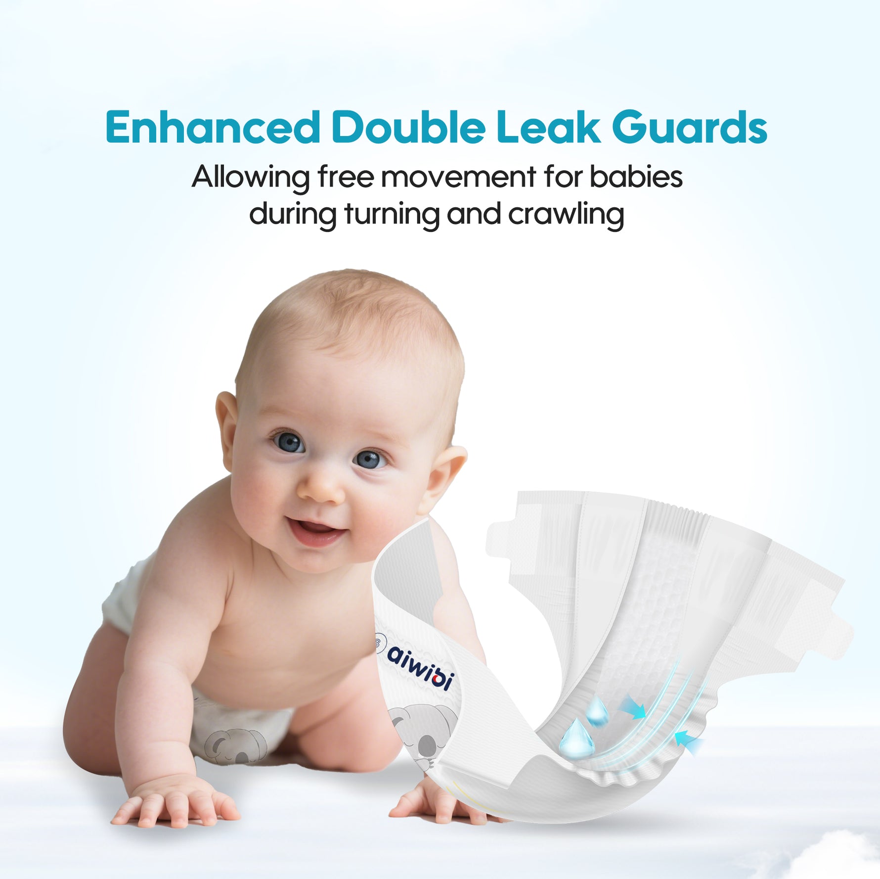 Aiwibi royal comfort diaper Featuring a dual-layer leak-proof side panel design, your baby can crawl freely.