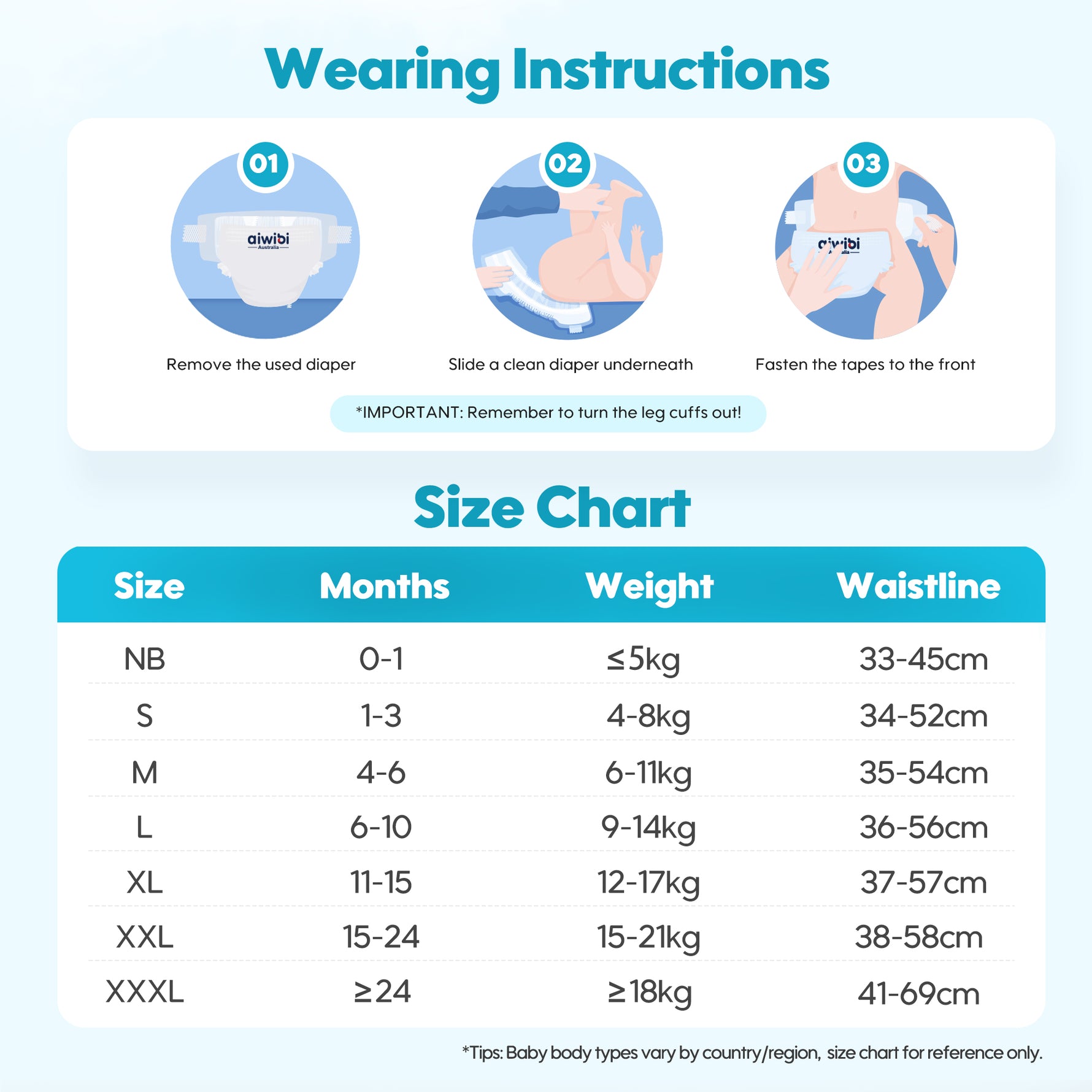 Aiwibi Royal Comfort Diapers: Fitting Guide and Size Chart