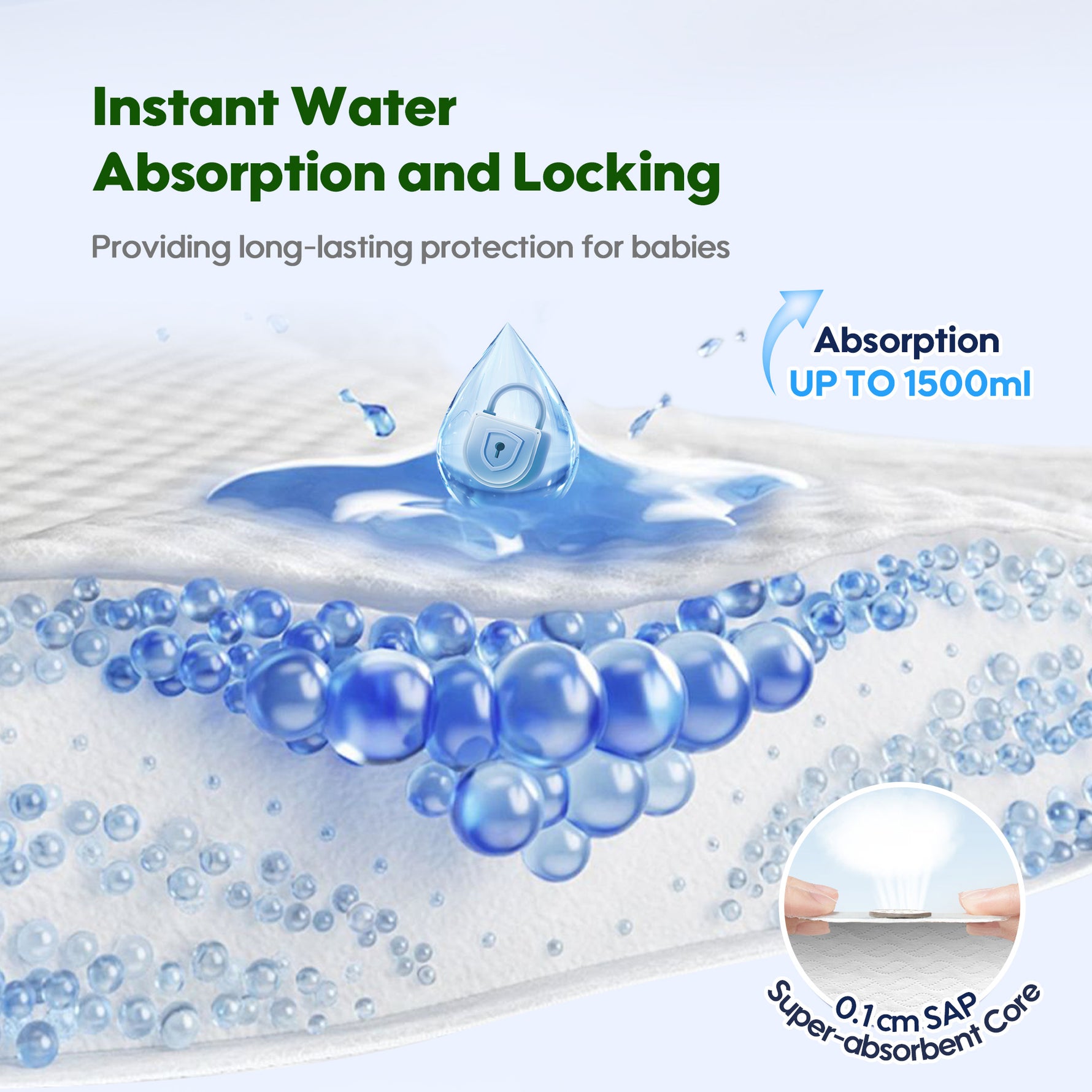 Aiwibi Royal Comfort Baby Pants are highly absorbent, holding up to 1500ml to protect your baby for 24 hours.