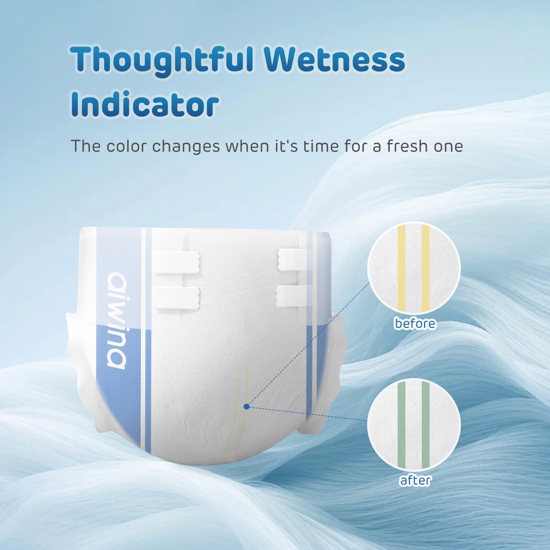 The wetness indicator clearly changes color to remind you of timely replacement and keep skin dry.