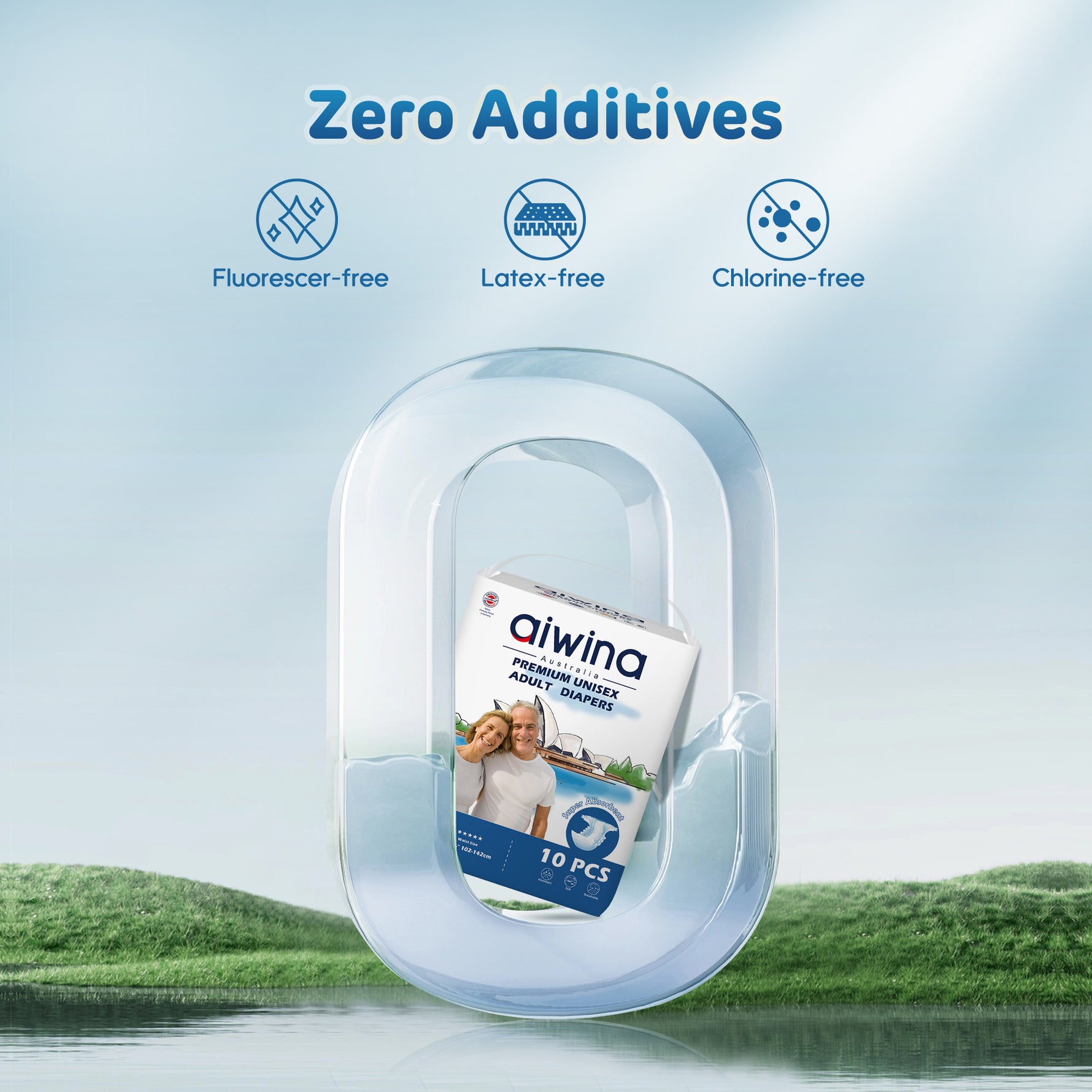 0 additive adult diaper with safe ingredients, gentle and non-irritating for women’s and men’s daily incontinence care.