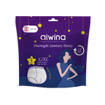 Packaging of Aiwina premium overnight peroid panties with one product visible,  Sizes: L/XL; 3pcs per pack