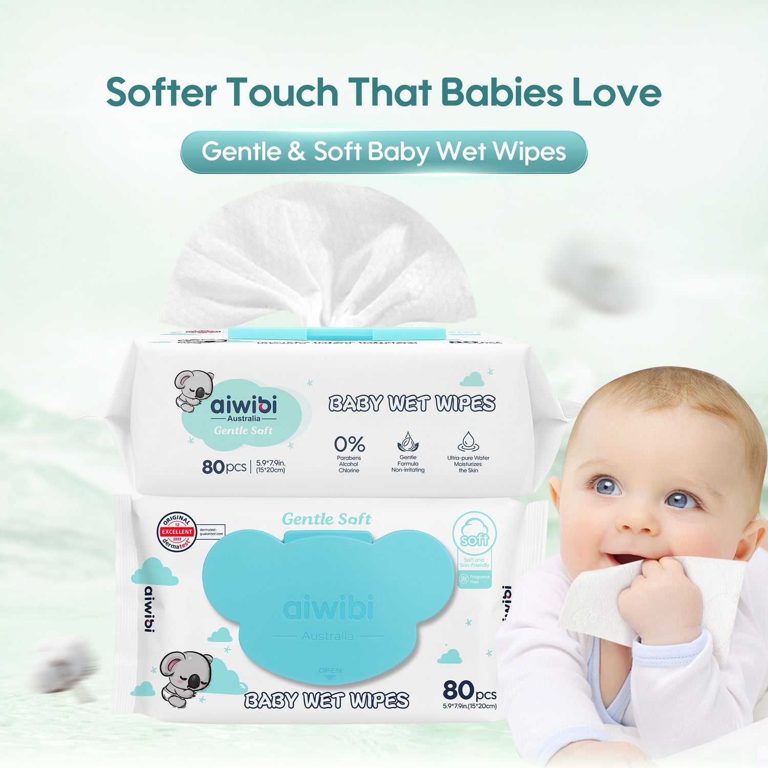 Aiwibi 100% Skin-Friendly Baby Wipes – Ultra-Soft, Fragrance-Free, for Newborns