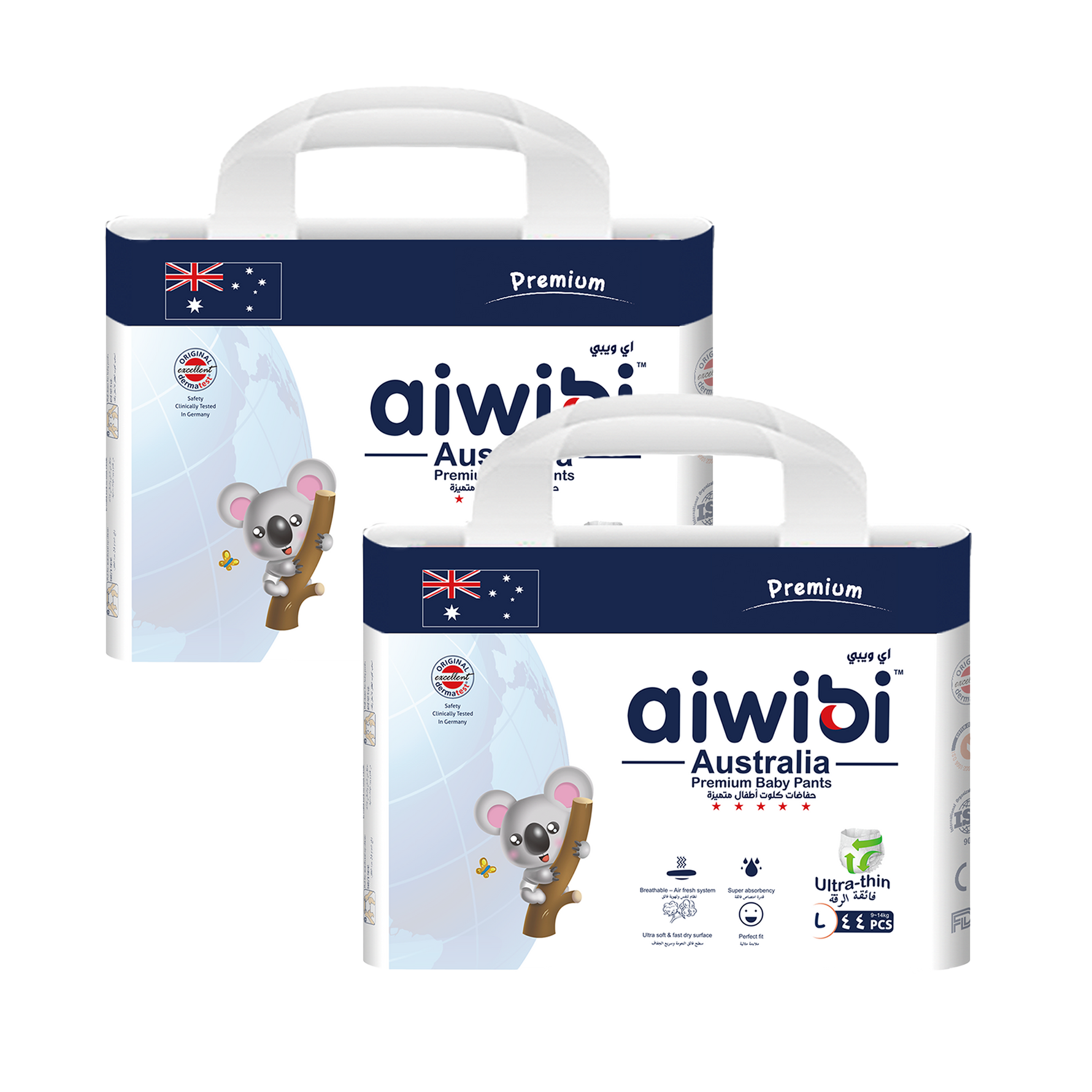 Two pack of Aiwibi Royal Comfort Jumbo Diapers pack, size L (4), suitable for babies weighing 9kg to 14kg